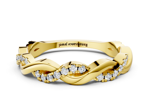 Yellow gold Round Diamond Twist Eternity Band with Pavé Setting