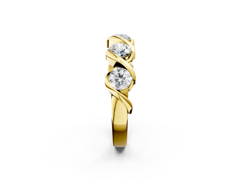 Yellow gold Round Diamond Wave Band with Channel Setting and Shared Prongs