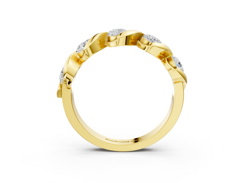 Yellow gold Round Diamond Wave Band with Channel Setting and Shared Prongs