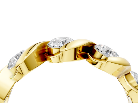 Yellow gold Round Diamond Wave Band with Channel Setting and Shared Prongs