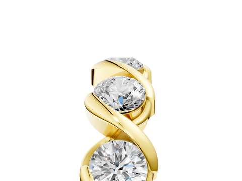 Yellow gold Round Diamond Wave Band with Channel Setting and Shared Prongs