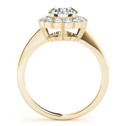 Yellow gold Round Halo Cluster Diamond Engagement Ring with Solitaire Band and Prong Setting