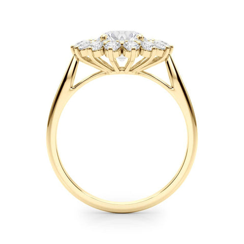 Yellow gold Round Halo Cluster Diamond Ring with Pave Band and Four-Prong Setting