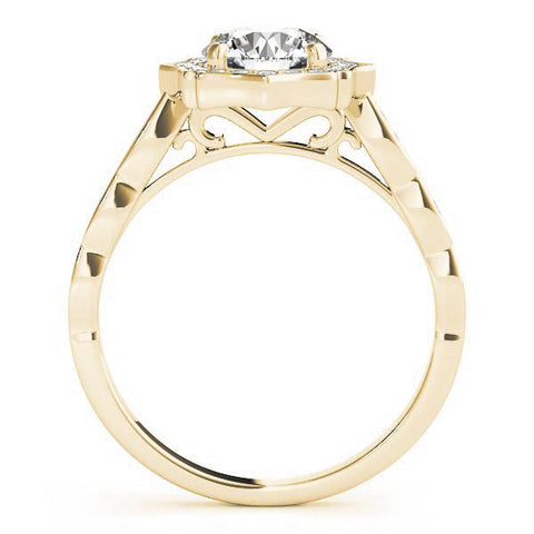 Yellow gold Round Halo Diamond Engagement Ring with Milgrain Band and Four-Prong Setting