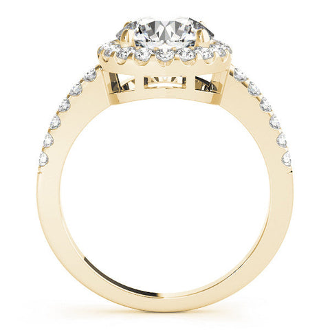 Yellow gold Round Halo Diamond Engagement Ring with Pavé Band and Four-Prong Setting