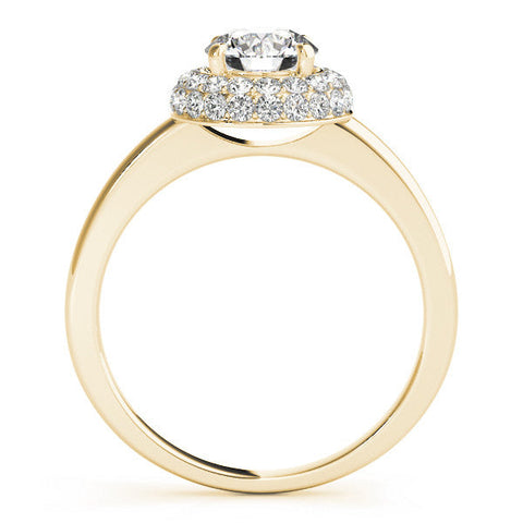 Yellow gold Round Halo Diamond Engagement Ring with Solitaire Band and Four-Prong Setting