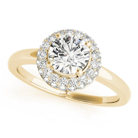 Yellow gold Round Halo Diamond Engagement Ring with Solitaire Band and Four-Prong Setting
