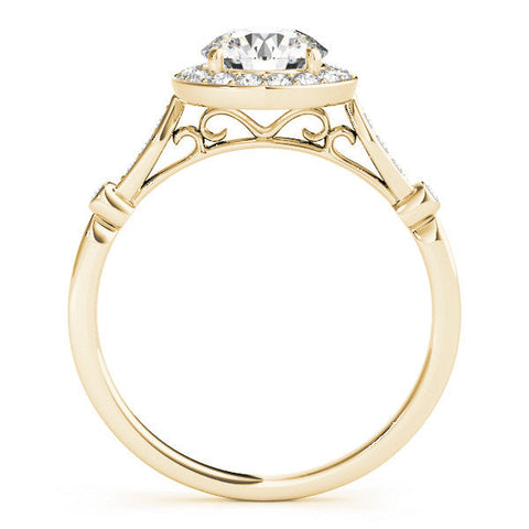 Yellow gold Round Halo Diamond Engagement Ring with Twisted Band and Four-Prong Setting