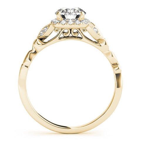 Yellow gold Round Halo Diamond Engagement Ring with Vintage-Inspired Band and Four-Prong Setting