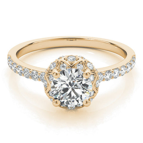 Yellow gold Round Halo Diamond Pave Band with Prong Setting
