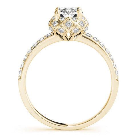 Yellow gold Round Halo Diamond Pave Band with Prong Setting