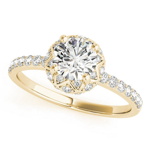 Yellow gold Round Halo Diamond Pave Band with Prong Setting