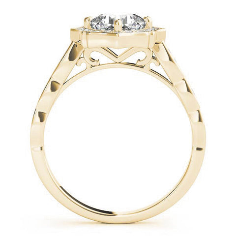 Yellow gold Round Halo Diamond Ring with Milgrain Band and Four-Prong Setting