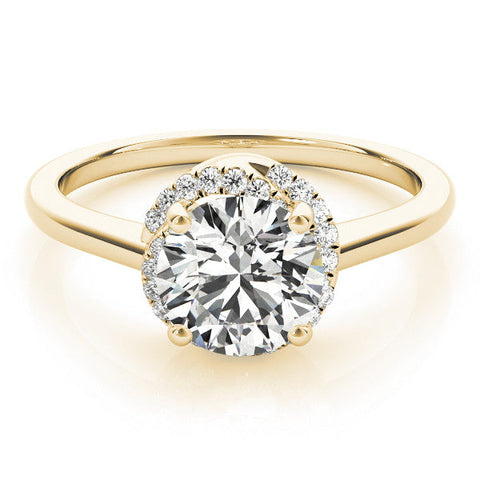 Yellow gold Round Halo Diamond Ring with Solitaire Band and Four-Prong Setting