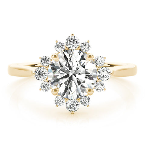 Yellow gold Round Halo Diamond Ring with Solitaire Band and Prong Setting
