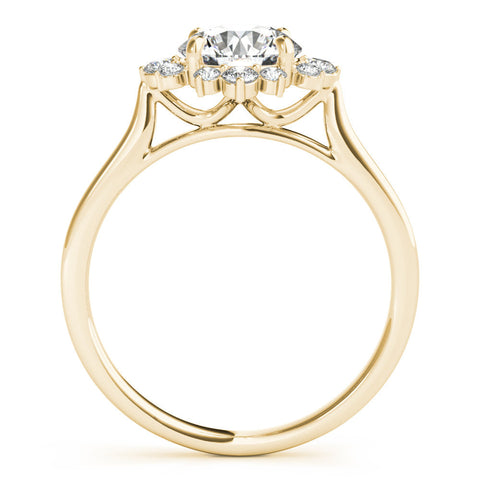 Yellow gold Round Halo Diamond Ring with Solitaire Band and Prong Setting
