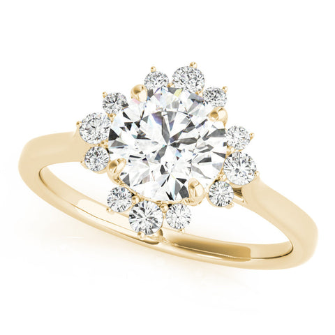 Yellow gold Round Halo Diamond Ring with Solitaire Band and Prong Setting