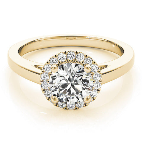 Yellow gold Round Halo Diamond Solitaire Ring with Round Band and Four-Prong Setting