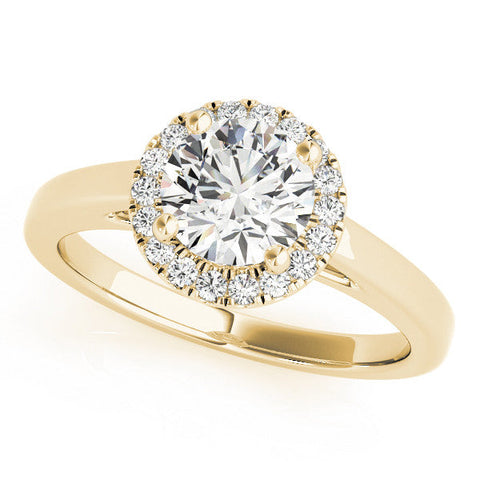 Yellow gold Round Halo Diamond Solitaire Ring with Round Band and Four-Prong Setting