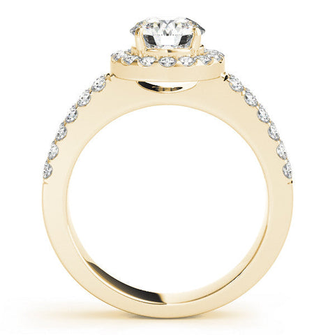 Yellow gold Round Halo Diamond Split Shank Engagement Ring with Prong Setting