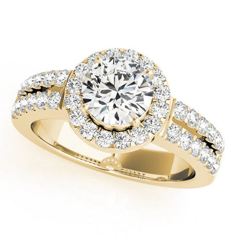 Yellow gold Round Halo Diamond Split Shank Engagement Ring with Prong Setting