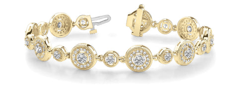 Yellow gold Round Halo Diamond Tennis Bracelet with Bezel Setting