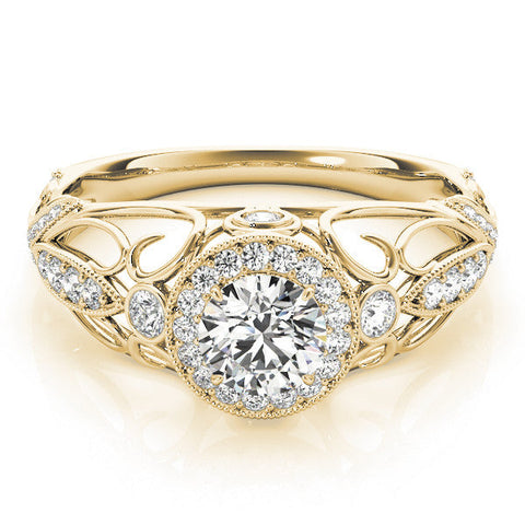 Yellow gold Round Halo Filigree Diamond Engagement Ring