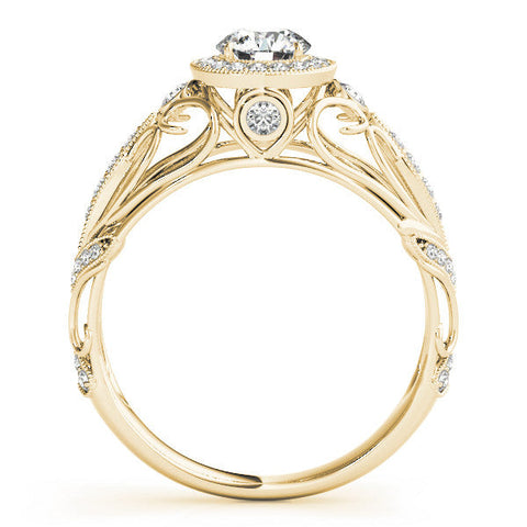 Yellow gold Round Halo Filigree Diamond Engagement Ring