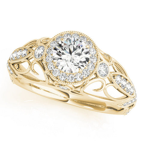 Yellow gold Round Halo Filigree Diamond Engagement Ring