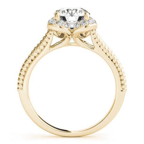 Yellow gold Round Halo Milgrain Solitaire with Split Shank and Four-Prong Setting