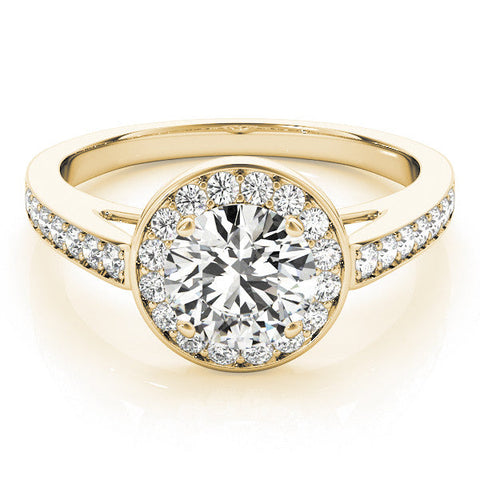 Yellow gold Round Halo Pavé Diamond Engagement Ring with Bezel Setting