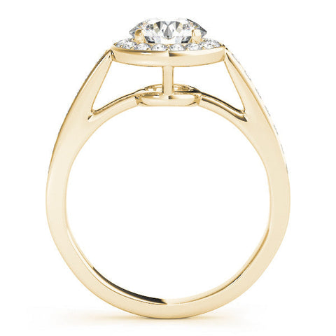 Yellow gold Round Halo Pavé Diamond Engagement Ring with Bezel Setting