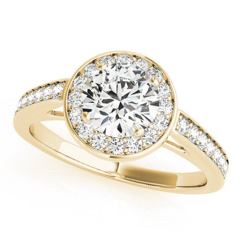 Yellow gold Round Halo Pavé Diamond Engagement Ring with Bezel Setting