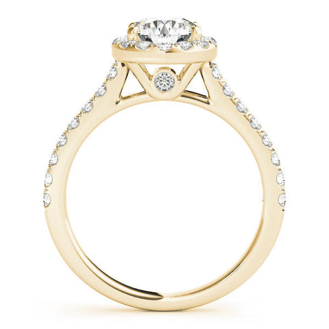 Yellow gold Round Halo Pavé Diamond Engagement Ring with Four-Prong Setting