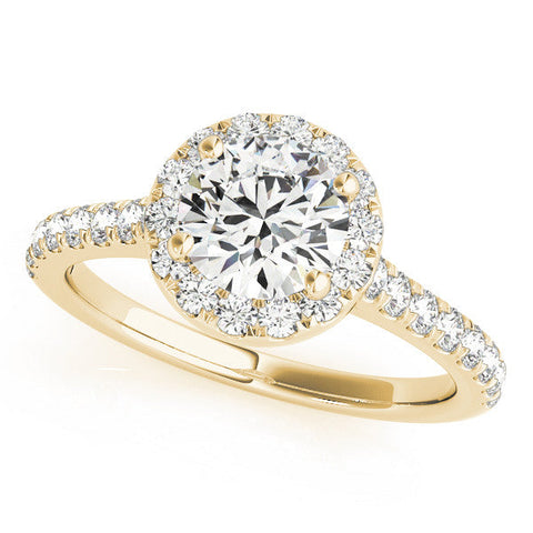 Yellow gold Round Halo Pavé Diamond Engagement Ring with Four-Prong Setting