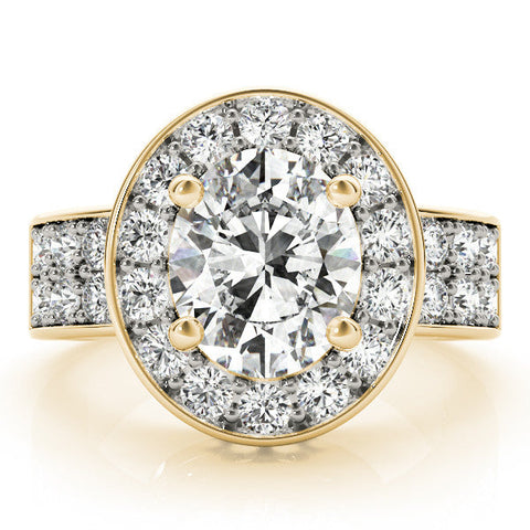 Yellow gold Oval Halo Pave Diamond Ring with Four-Prong Setting