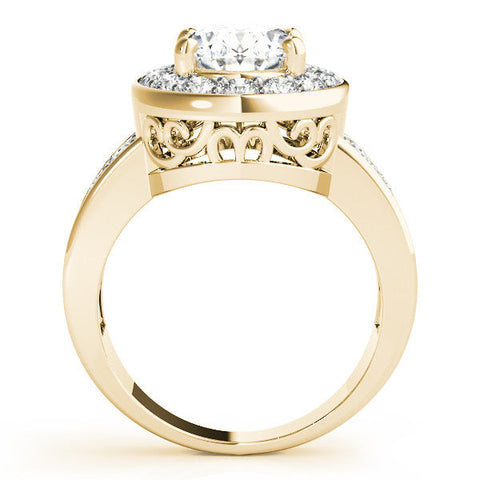 Yellow gold Oval Halo Pave Diamond Ring with Four-Prong Setting