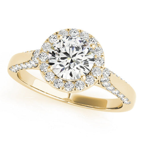Yellow gold Round Halo Pave Split Shank Prong Setting Ring
