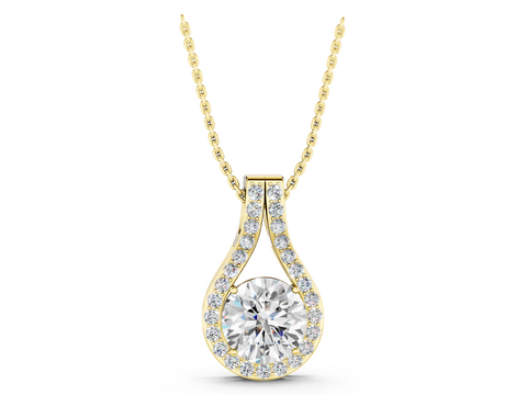 Yellow gold Round Halo Prong Set Pendant