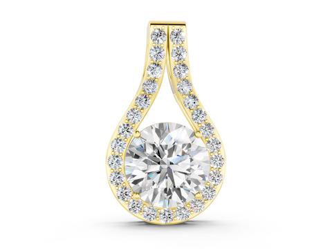 Yellow gold Round Halo Prong Set Pendant