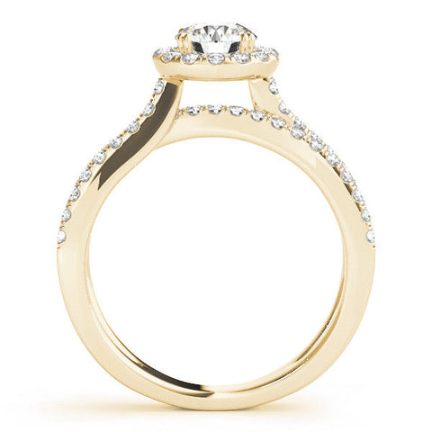 Yellow gold Round Halo Split Shank Diamond Ring with Pavé Setting