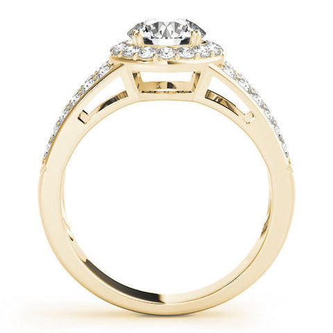 Yellow gold Round Halo Split Shank Diamond Ring with Pave Setting