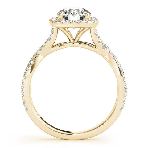 Yellow gold Round Halo Twist Band Diamond Engagement Ring with Prong Setting