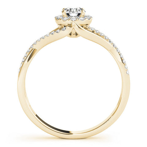 Yellow gold Round Halo Twist Band Prong Set Ring