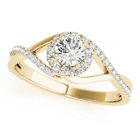Yellow gold Round Halo Twist Band Prong Set Ring
