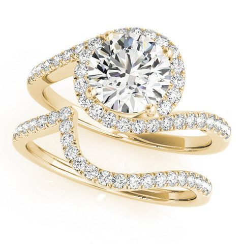 Yellow gold Round Halo Twist Band Solitaire Prong Setting Ring