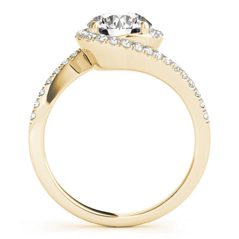 Yellow gold Round Halo Twist Band Solitaire Prong Setting Ring