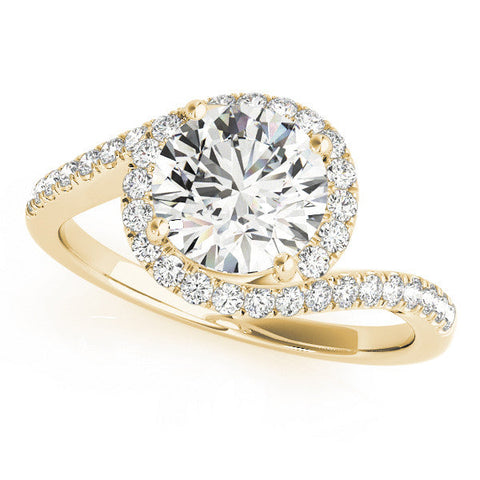 Yellow gold Round Halo Twist Band Solitaire Prong Setting Ring