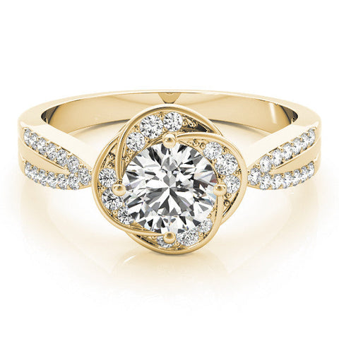 Yellow gold Round Halo Twist Split Shank Diamond Ring