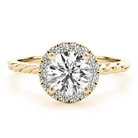 Yellow gold Round Halo Twisted Band Four-Prong Diamond Ring